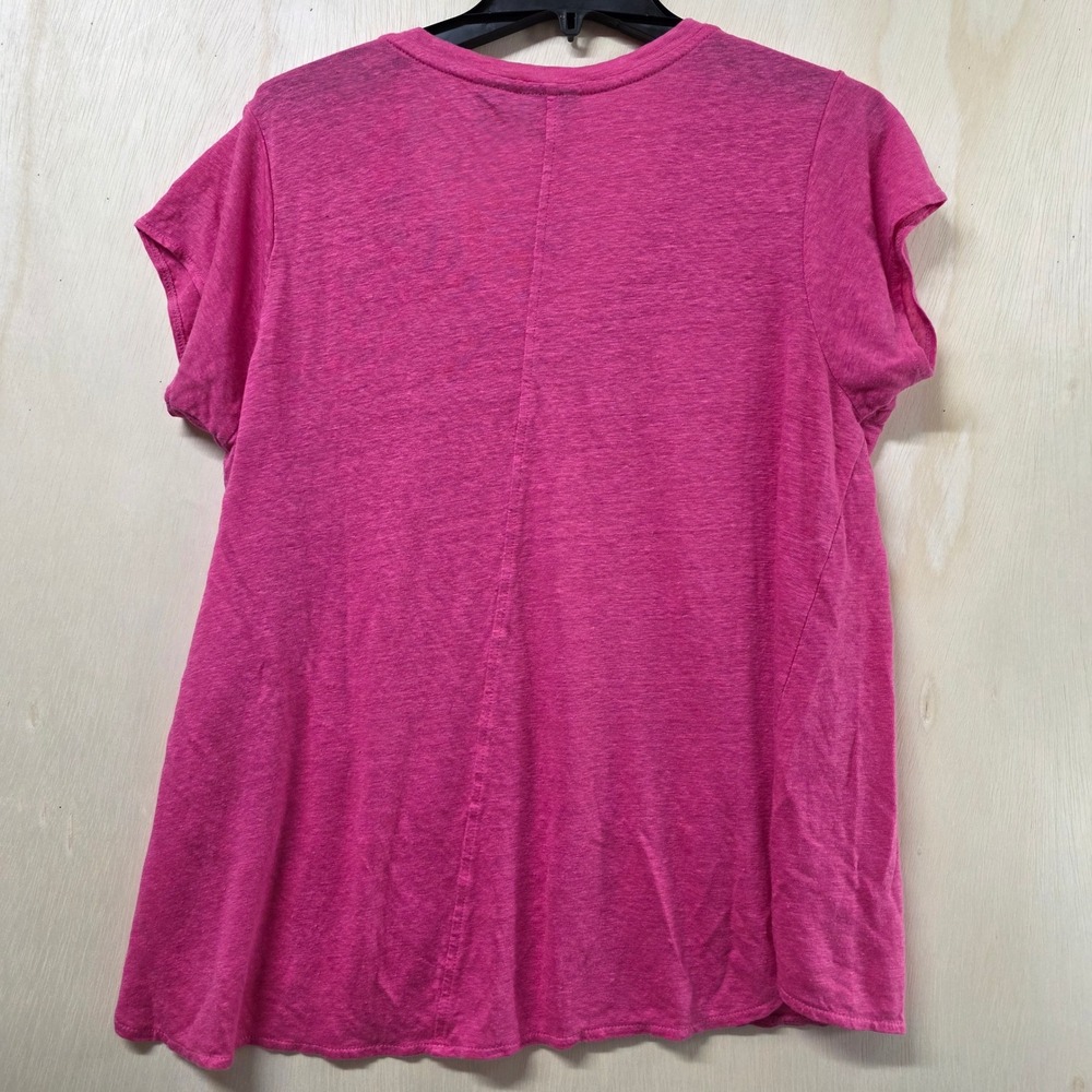 Tahari Womens Pink 100% Linen V-Neck Short Sleeve Seam Detail Top Size L - Picture 10 of 11